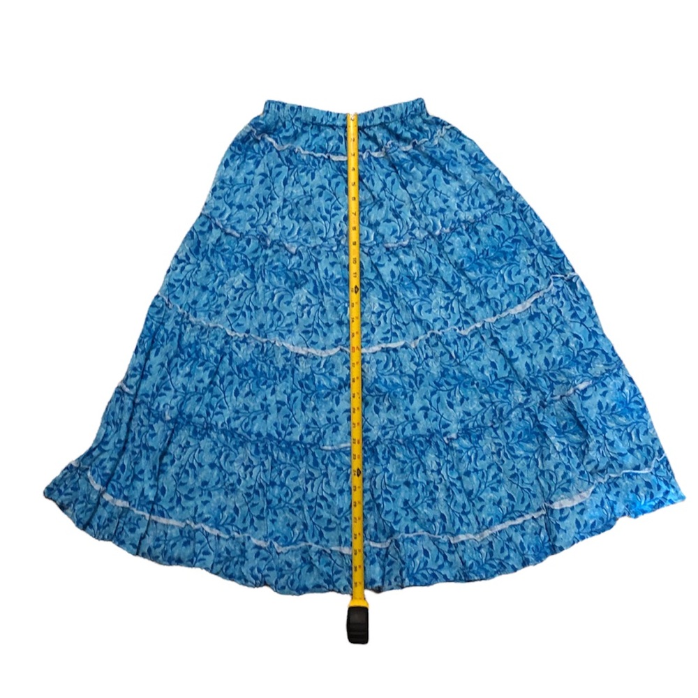 Blue floral maxi tiered skirt with elastic waistband, XS - Picture 4 of 6